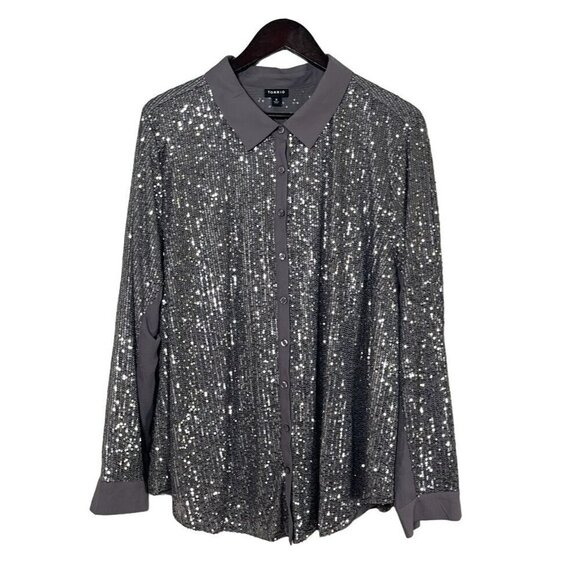 Torrid Sequin Top 3X Gray Glam Neutral Retro Festive Holiday Vegas Cocktail 80s - Picture 2 of 16